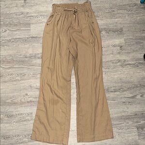 Wide Leg Paperbag Waist Pants in Camel - Women's